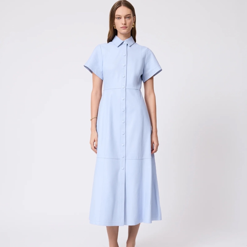 Pearl by Lela Rose Cloud Midi Leather Dress